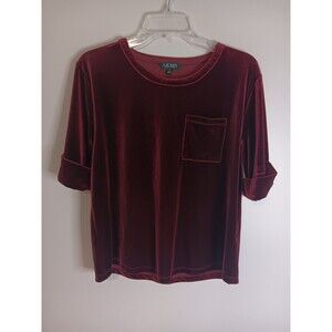 Lauren Ralph Lauren Velour Pullover Short Sleeve Blouse Top Wine Color Sz Medium